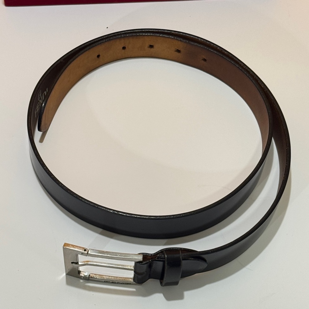 Fendi Black Leather Belt with Silver Buckle - Picture 14 of 16